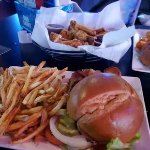 Bacon burger  and wings with gochujang sauce