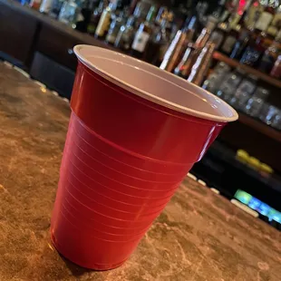 Water served on red SOLO cups