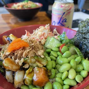 Shrimp &amp; salmon poke bowl!  The food &amp; service were great. I would definitely recommend this place!