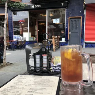 a drink and menu