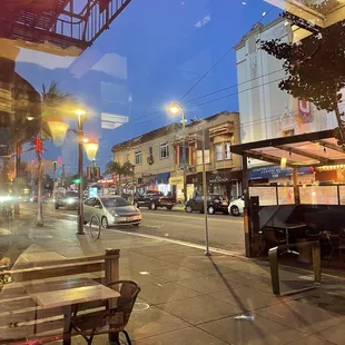 a city street at night