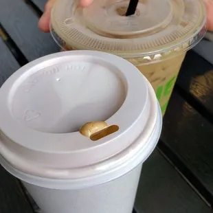 Triple shot Almond latte with cute heart &amp; vanilla cold brew with half and half