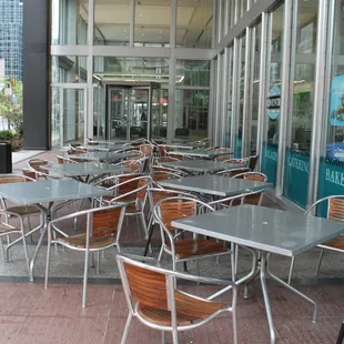tables and chairs outside a restaurant