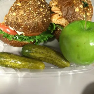 Grilled Salmon sandwich on a multigrain kaiser roll (whole)