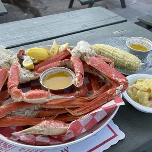 Snow Crab Platter with Potato Salad.  Corn was extra charge.
