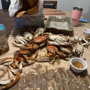 a table full of crabs