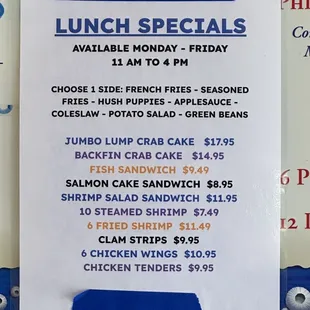 Lunch Special Menu