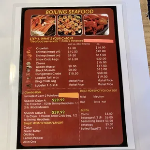 the menu for the crab house