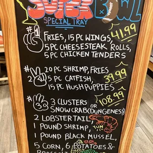 the menu for the super bowl