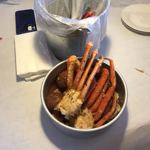 Snow Crab Legs and Clams - potatoes- corn and sausage...  YUMMMM