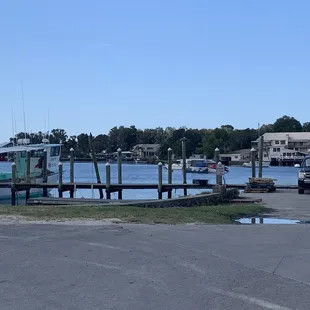 a boat docked at a dock