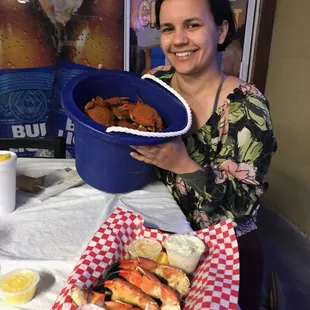 Dozen blue crabs Maryland style, and hot stone crab legs!