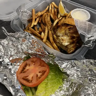 Crab cake sandwich and fries. Delicious! Yes, I had started eating the fries and crab cake.