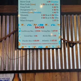 the menu on the wall