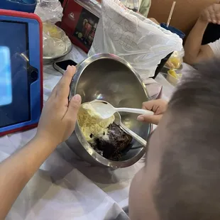 Brownie and ice cream dessert