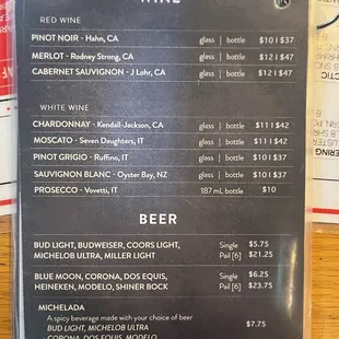 Beer/Wine menu