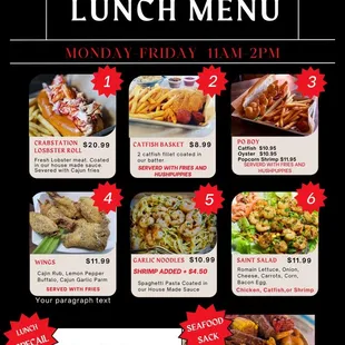 Lunch Menu as of September 2024