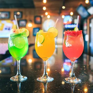 Fruity Sangrias: Green Apple, Mango Passion, Strawberry Limeade