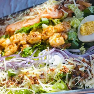Saint&apos;s Salad with popcorn shrimp.