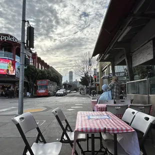 Outside seating and view of street