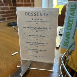 Desert menu