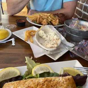 Fish dip in the middle and the shrimp