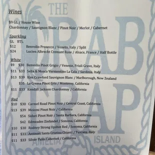 Menu (drinks and cocktails)