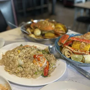 a variety of seafood dishes