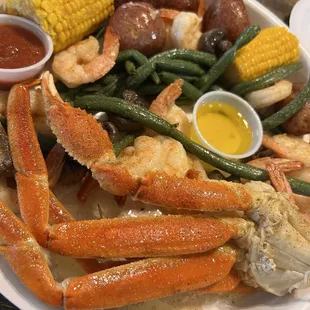 The $25 Catch meal and added crab, mushrooms and green beans.  Plenty for two people.  Medium spice.