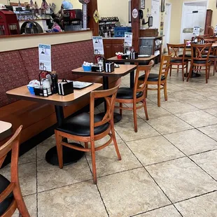 empty tables and chairs