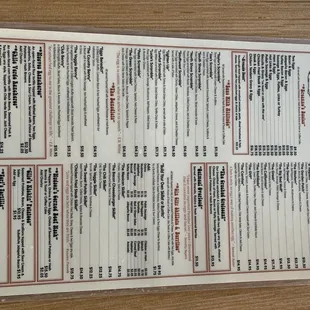 the menu of the restaurant