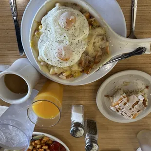 Chicken Cordon Bleu Skillet, Fresh Squeezed OJ, Apple Coffee Cake, Fresh Coffee.