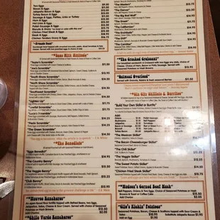 the menu for the restaurant