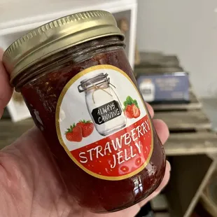 a jar of strawberry jelly