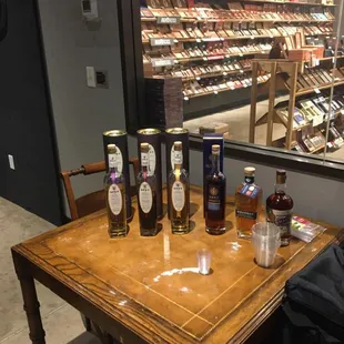 bottles of liquor on a table