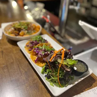 two plates of food on a table