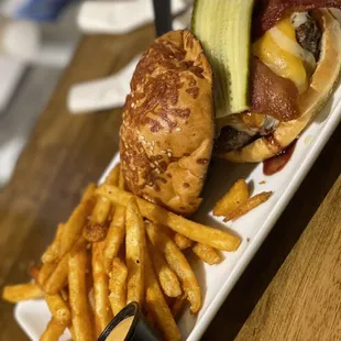 Triple cheese and bacon burger