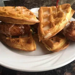 Chicken n waffles. Tastes okay. Worth a try if you are a chicken n waffle lover, but don't try unless you know you like the combo.