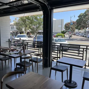 tables and chairs in a restaurant