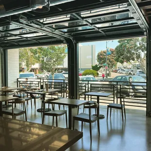 tables and chairs in a restaurant