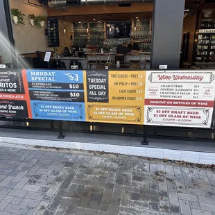 Daily specials, breakfast, happy hour