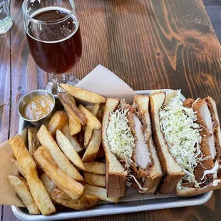 The perfect chicken katsu, on Japanese milk toast, and a barrel aged ale