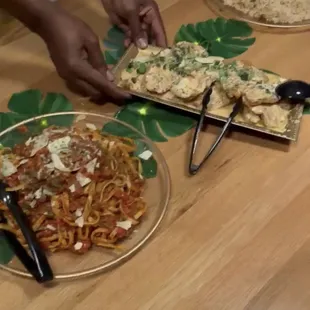 Bolognese Spaghetti and creamy chicken