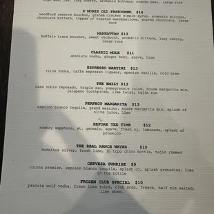 Drink menu