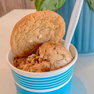 Cappuccino Ice Cream with Salted Caramel Cream Cookie on top