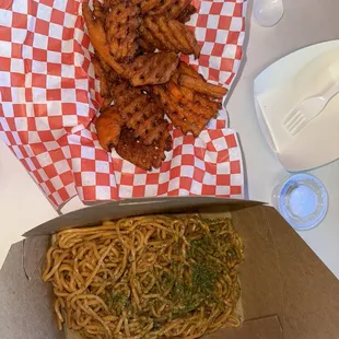 Garlic Noodles, Sweet Potatoes Fries