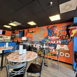 Inside of The Crazy Coop and the cool mural