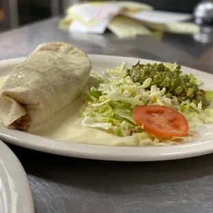 a burrito and a salad