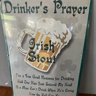 a drinker&apos;s prayer sign