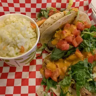 Tacos: bbq, brisket, and chicken with slaw